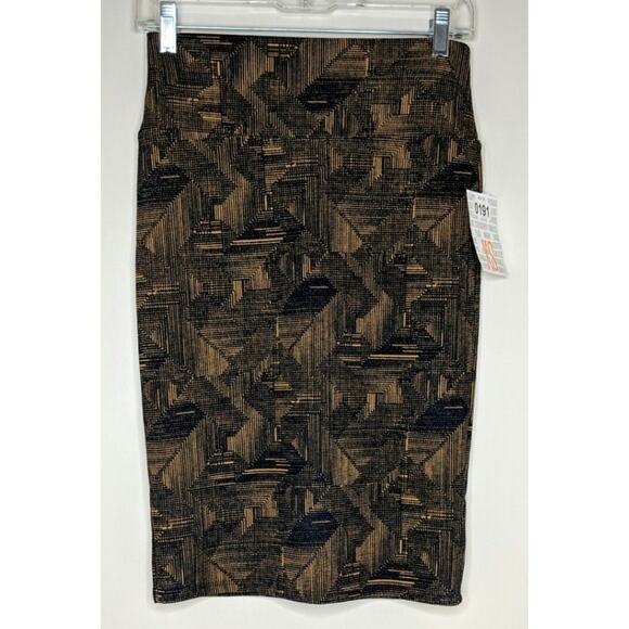 LuLaRoe Printed Cassie Skirt Pencil Brown Black Print XS New - Picture 1 of 8